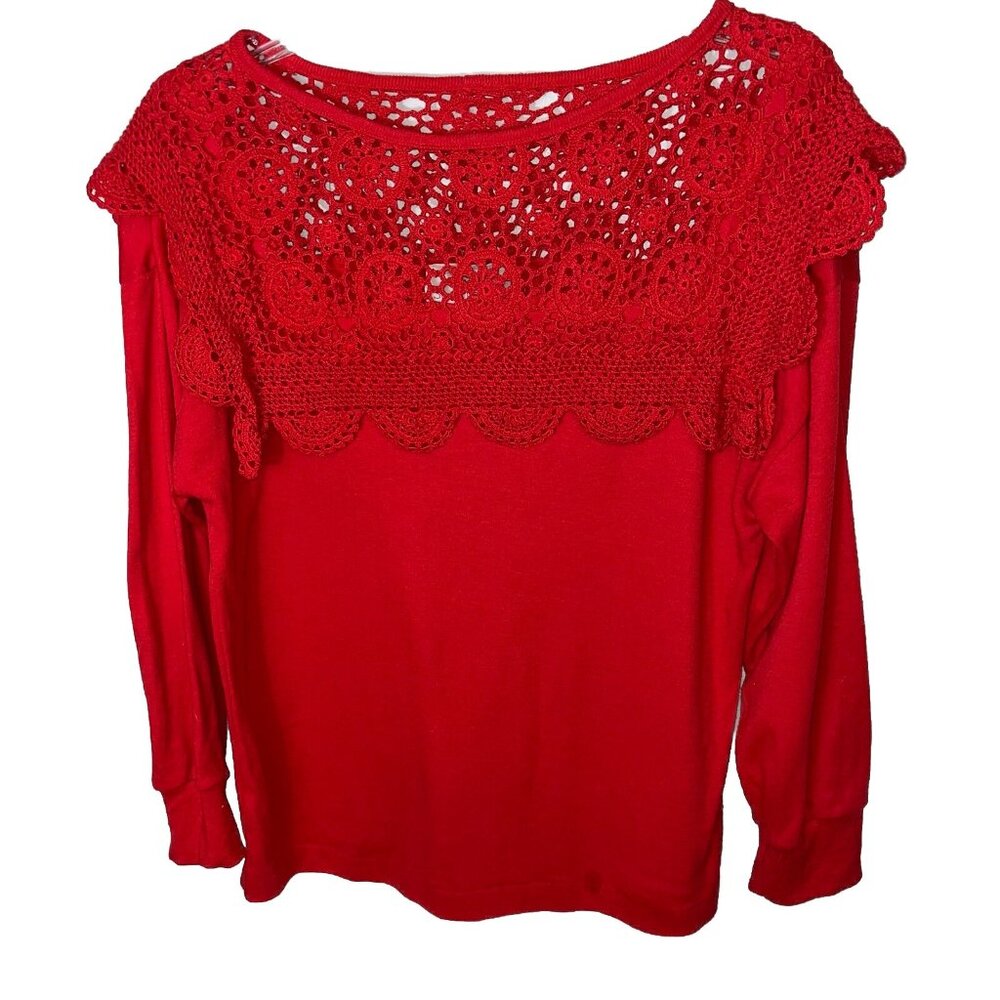 Stuart Randolph Vintage Top Pullover Red Embroidered Neck Chest Long Sleeve Sz M